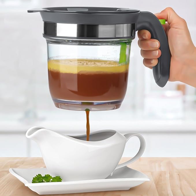 4 Cups Plastic Fat Separator with Bottom Release, Gravy Grease Separator, Soup Oil Separator Measuring Cup
