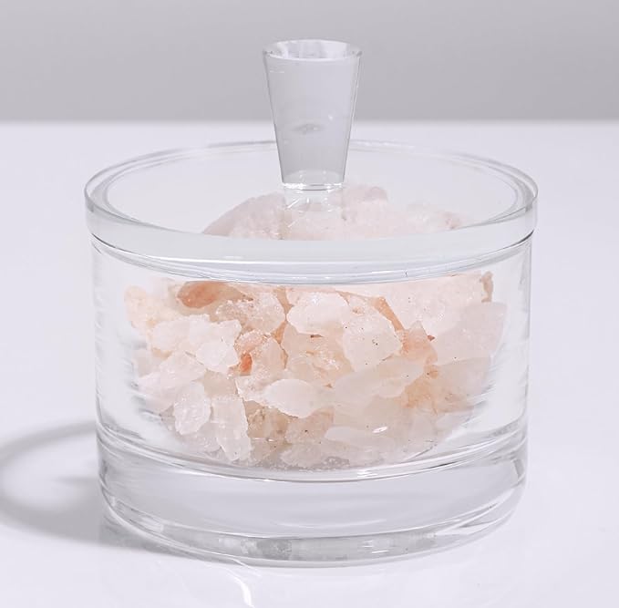 Clear Salt Cellar with Lid, 7oz Crystal Glass Salt Box Salt and Pepper bowls, Salt Container Holder for Kitchen, Storage Container for Candies, Coffee, Sugar
