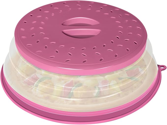 Collapsible Microwave Splatter Cover for Food, Vented Microwave Lid with Hook Hole, Splatter Guard for Plate Dish Bowl, Vegetable Fruit Colander Multi-function Kitchen Gadget (Purple)