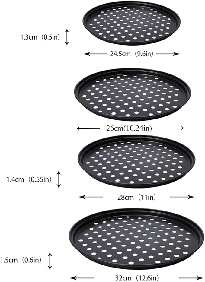 Round Pizza Pans with Holes 8 Packs Nonstick Carbon Steel Pizza Tray for Oven, 9/10/11/12 Inch