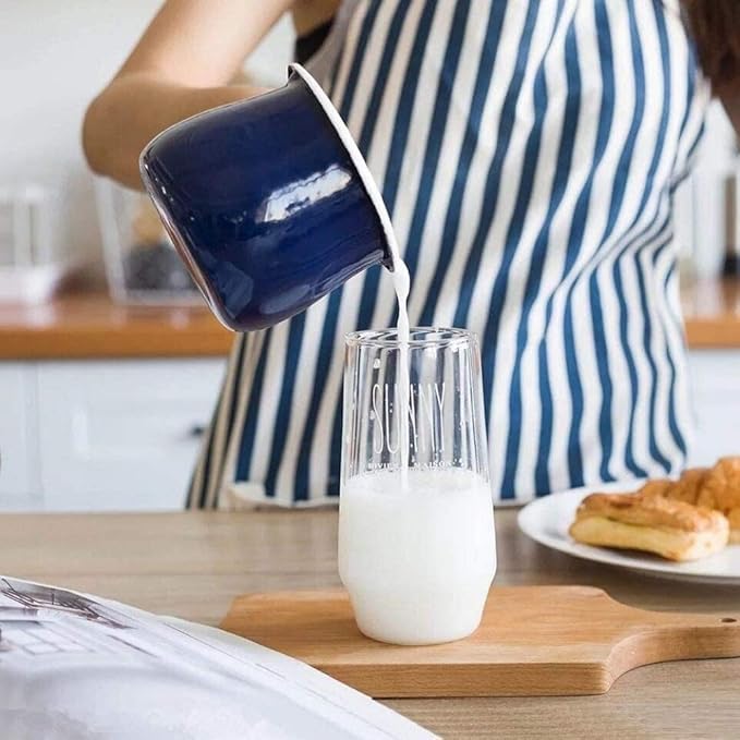 Enamel Milk Pot, Small Enamel Saucepan Milk Pot Butter Warmer 4 Inch 17 Oz Enamel Small Sauce Pan with Wooden Handle, Perfect Size for Heating Smaller Liquid Portions. (Blue)