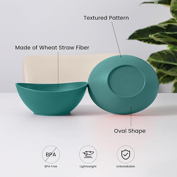 Wheat Straw Cereal Bowls Set of 4, Plastic Bowls Reusable 26 OZ, Unbreakable Bowl for Kitchen, Salad, Fruit, Cereal, Popcorn, Dishwasher and Microwave Safe Serving Bowl for Camping - Green