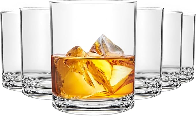12 Oz Plastic Whiskey Glasses Set of 6 – Unbreakable Old Fashioned Cocktail Cups, Clear Reusable Plastic Drinking Glasses, Outdoor Glassware, Dishwasher Safe & BPA-Free