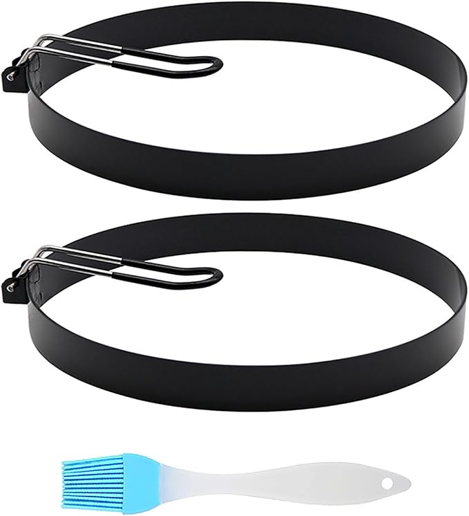 Pancake Mold, 2 Pack 8 Inch Large Stainless Steel Egg Rings With Oil Brush, Nonstick Round Griddle With Handle for Frying Eggs, Muffins, Sandwich, Burger, Burrito, Tacos, Breakfast