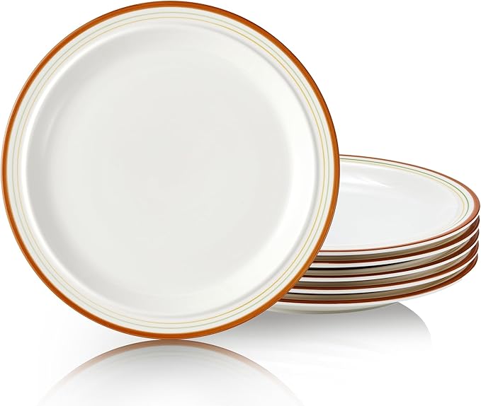 10.5-inch Porcelain Dinner Plate Set of 6 - Microwave, Oven and Dishwasher Safe, Scratch Resistant. (Cozy Orange)
