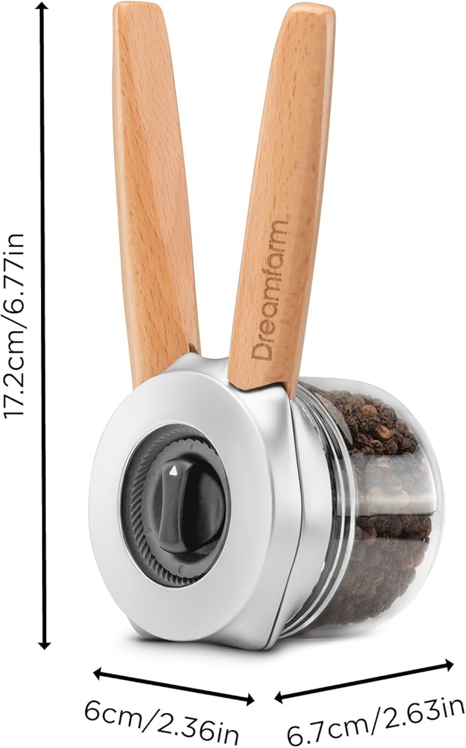 Dreamfarm Ortwo Original Ergonomic 1-or-2-Handed Re-Fillable Pepper, Spice, Seed, Coffee Mill with 6 Grind Settings - 2oz Beechwood