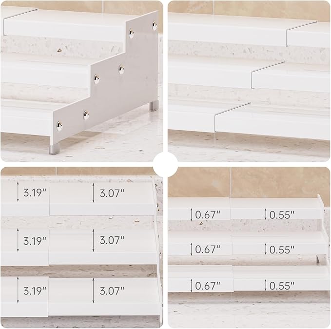 Premium Spice Rack Organizer for Countertops -tiered spice rack organizer for cabinet,spice jars, oil bottles and utensils 2 Packs White (modern rust-resistant design)