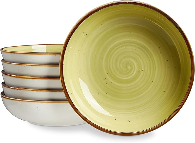 ONEMORE 30 Ounce Large Porcelain Salad Pasta Bowls, Ceramic Dinner Serving Bowls for Soup, Dessert, Fruit. Microwave & Dishwasher Safe, Green Shallow Pasta Bowls, Kitchen Dinnerware, Modern Style