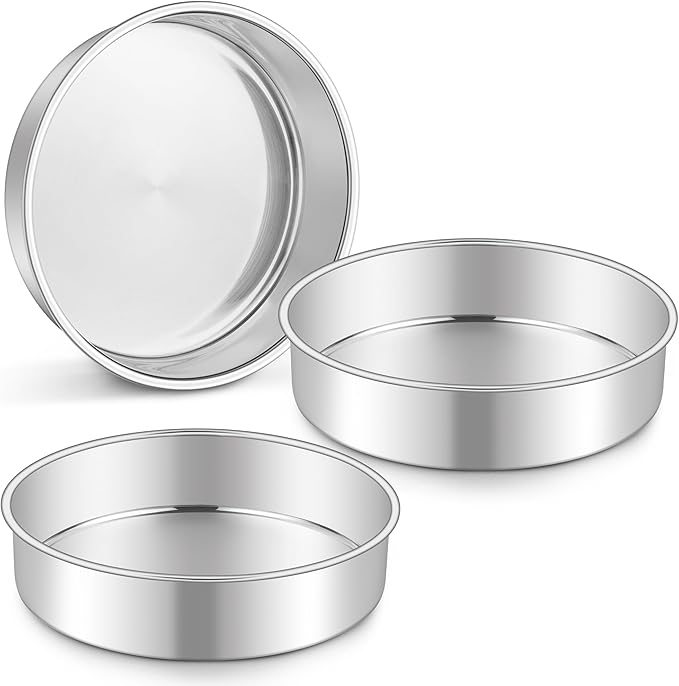 Homikit Round Cake Pan Set of 3, 9-Inch Stainless Steel Cake Tins Bakeware for Baking Layer Smash Birthday Cake,Oven, Pressure Cooker & Dishwasher Safe