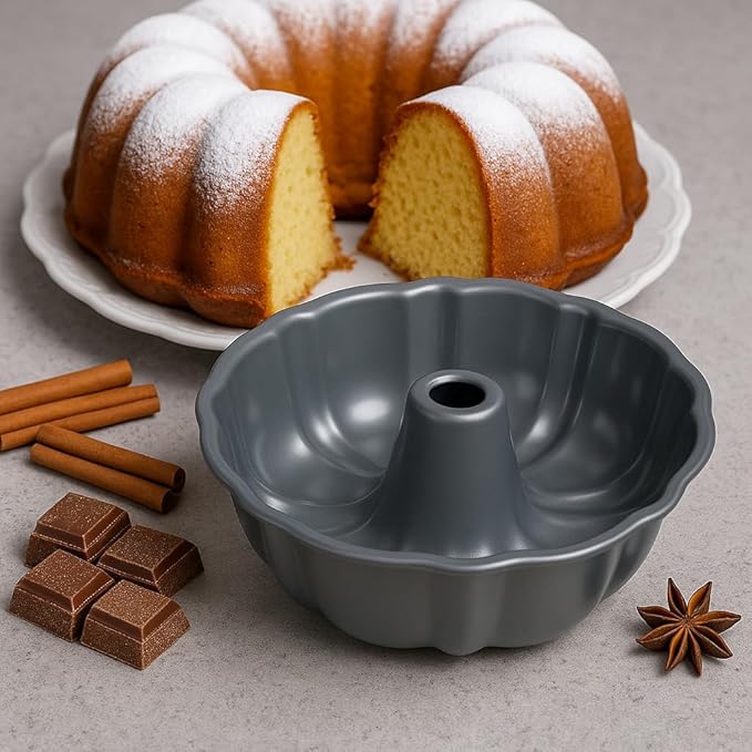 10-Inch Nonstick Cake Pan, Fluted Tube Pan for Pound Cakes, Muffins, Angel Food Cake, Coffee Cake, and More – Easy Release, Dishwasher Safe, Oven Safe, Heavy Duty