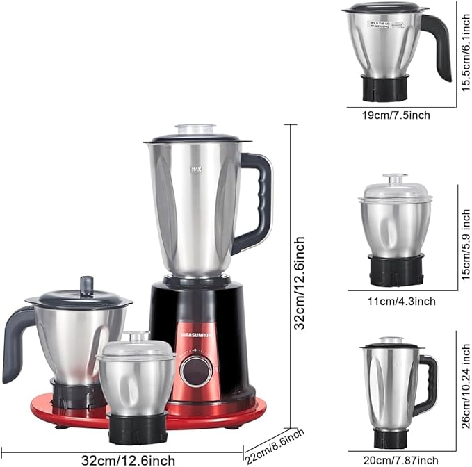 Indian Mixer Grinder, features 800 Watt motor Comes with 3 Stainless Steel Jars