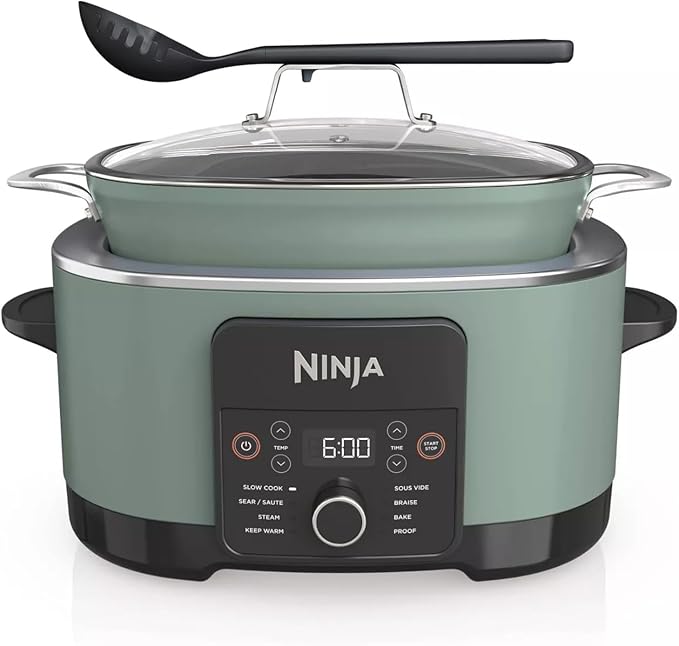 Ninja Foodi PossibleCooker PRO MC1000 8.5Qt Multicooker 8 in 1 Slow Cooker, Dutch Oven, Steam Bake Roast Sear Sauté Bread Maker Warmer, Glass Lid, Integrated Spoon, Nonstick (Sage Green)