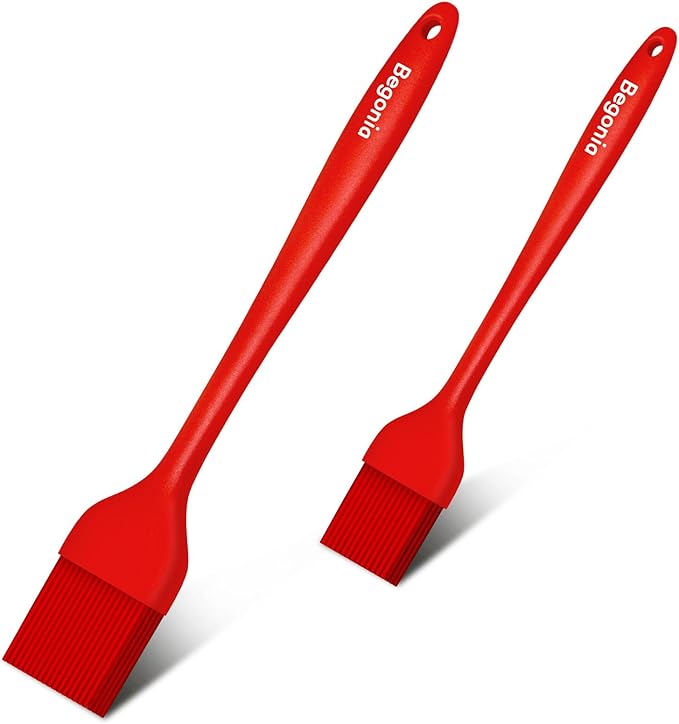 Begonia Silicone Basting Pastry Brush-2pcs Heat Resistant Cooking Brush for Oil, Sauce, Butter, BBQ, Grill and Marinade, BPA Free, Dishwasher Safe (Red)