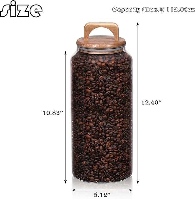 WHJY 2 pack 1/2 Gallon Glass Jars with Wood Lids Flour Sugar Storage Containers for Kitchen Pantry Large Airtight Clear Canister for Coffee Bean Snacks Dried Goods