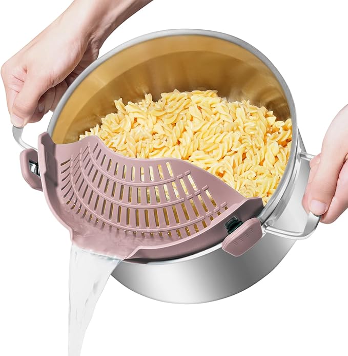 Large AUOON Clip on Strainer for All Pots and Pans - Oversized Silicone Pot Strainer Family-Style Design Pasta Strainer Kitchen Colander for Spaghetti and Noodles | Dishwasher Safe