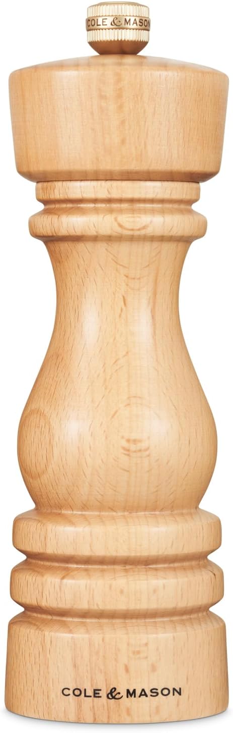 Cole & Mason London Refillable Spice Mill - Kitchen & Home Accessory - Table Black Pepper Grinder - Pepper Mill with Carbon Steel Mechanism - 7", Natural Beech