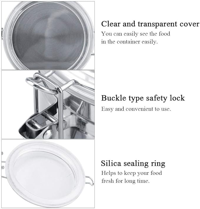 Steel Coffee Containers with Shelf, Coffee Bean Storage with Airtight Locking Clamp and Spoon, Large Capacity Food Storage Jar for Kitchen