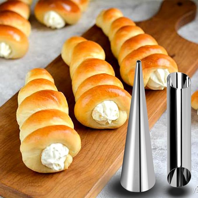 Guowall Cream Horn Mold, Stainless Steel Ice Cream Cone and Tubular Shaped Reusable Pastry Mould for Baking, DIY Tool for Cannoli Tubes Croissant Baking Brioche Rolls (20pcs)