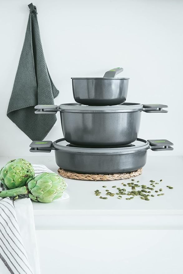BRA COOKWARE Life Sauce Pan w/Glass Lid | 6.3 inches 1.2 quarts Recycled Cast Aluminum Small Casserole | Ceramic Non-Stick | All Heat Sources Compatible | PFOA Free Sauce Skillet | Soft-Touch Handle