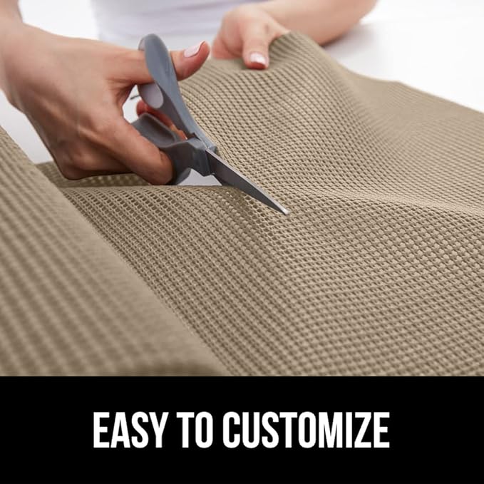 GORILLA GRIP powerGRIP Drawer Shelf and Cabinet Liner, Thick Strong Hold, Non-Adhesive Liners Protect Kitchen Cabinets and Cupboard, Bathroom Drawers, Easy Install, Breathable Mat, 17.5" x30', Beige