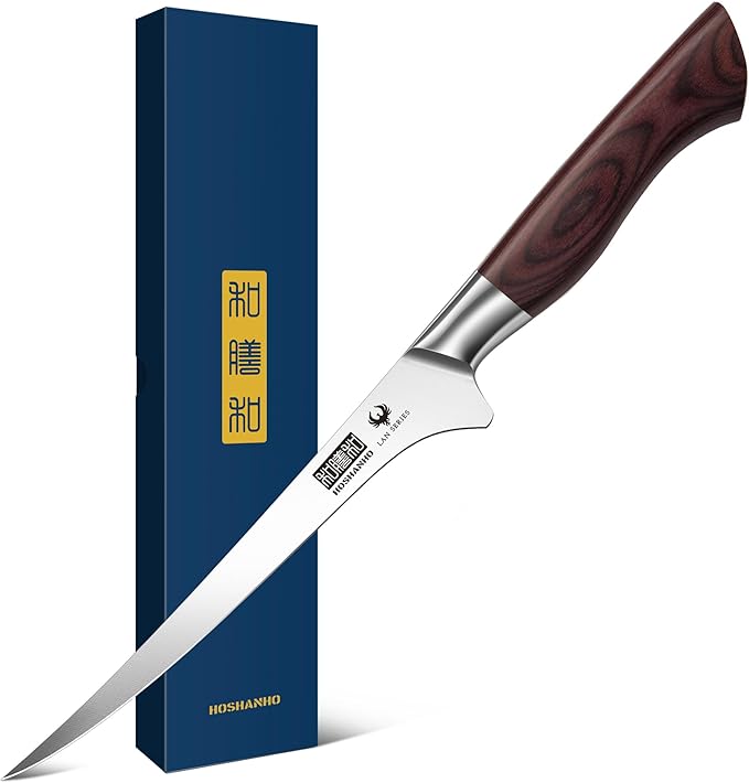 Fillet Knife 7 Inch, Professional High Carbon Stainless Steel Boning Knife for Meat, Ultra Sharp Japanese Fish Fillet Knives with Ergonomic Wood Handle