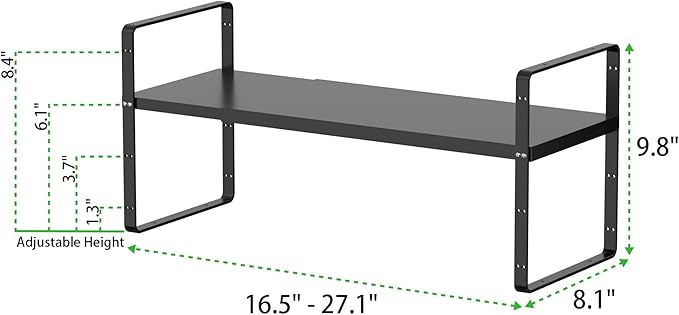 Expandable Cabinet Storage Shelf Stackable Organizer Rack for Kitchen Bathroom Pantry Spice Cupboard Countertop Home Office Desk Heavy Duty Nonslip Black Small 1 Pack