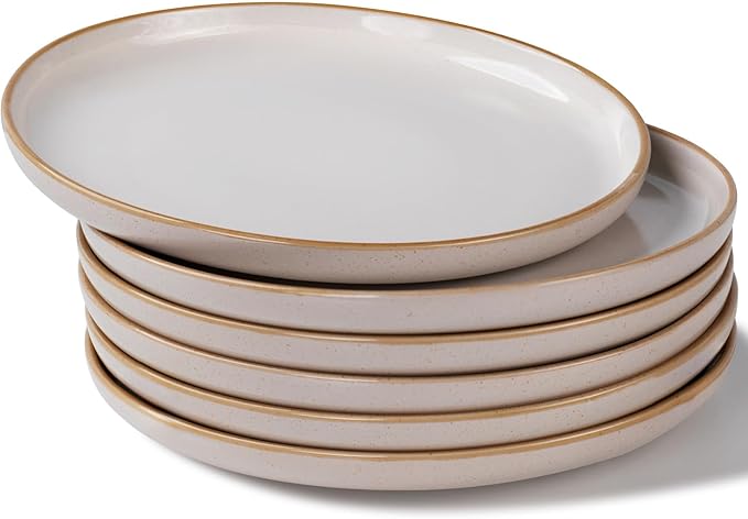 Ceramic Dinner Plates Set of 6,8.5 Inch Reactive Glaze Light Weight Porcelain Salad Plates,Modern Dinnerware Dish Set for Kitchen, Microwave, Dishwasher Safe, Scratch Resistant,Vanilla Grey