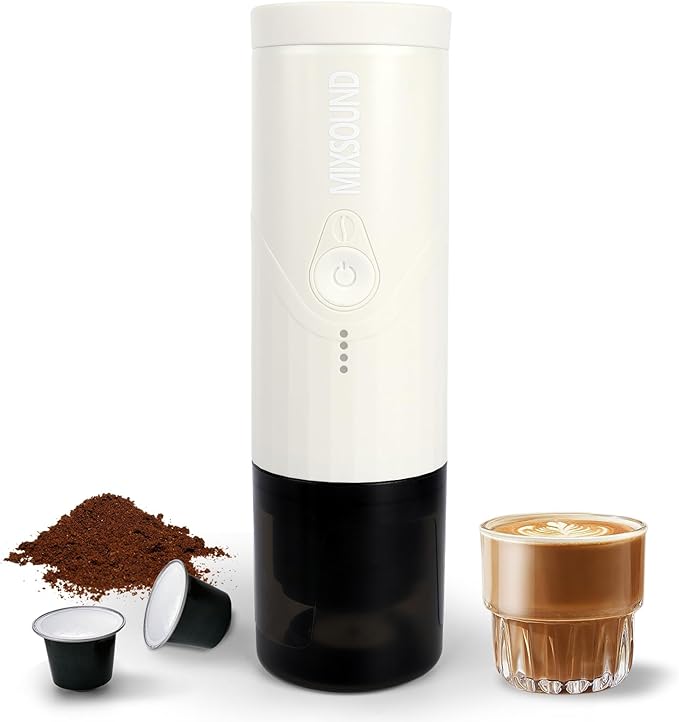 Portable Espresso Machine, Electric Travel Coffee Maker for Camping, Car Coffee Maker Self-Heating with USB-C, Compatible with Ground Coffee & NS Capsule for RV, Hiking, Office