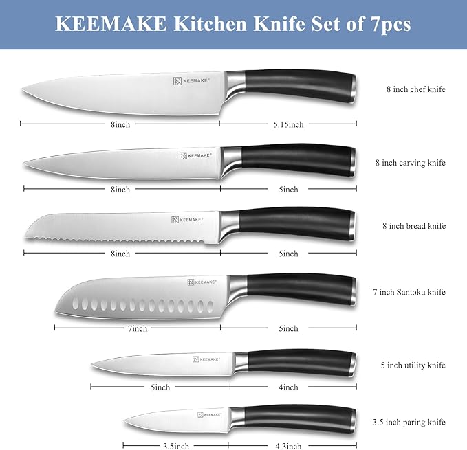 KEEMAKE Knife Block Set - 7Pcs Kitchen Knives with Magnetic Knife Block Holder, High Carbon Stainless Steel Chef Knife Set with Block, Ultra Sharp Knives Set for Kitchen With Ergonomic Handle