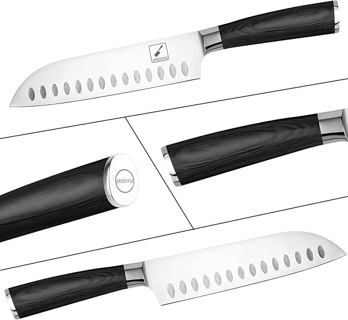 imarku Santoku Knife 7 inch Kitchen Knife Ultra Sharp Asian Knife Japanese Chef Knife, German HC Stainless Steel 7Cr17Mov, Ergonomic Pakkawood Handle, Gifts for Women/Men, Black