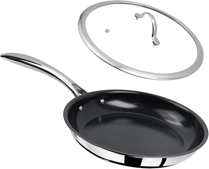 12" Nonstick Ceramic Frying Pan with Lid - PFOA & PTFE-Free, Oven & Broiler-Safe - Thick 2.5mm Four-Layer Construction, Anti-Scalding Handle for All Stovetops (Induction/Gas etc)