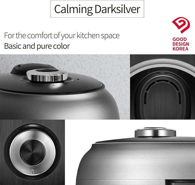 CRT-RPK0641MUS | 2.1 Ultra High-Pressure Induction Heating Rice Cooker 6 Cup (Uncooked) (1.14 quarts): 6 person serving / per use| Full Stainless Power Lock System | Auto Steam Clean | Voice Guide | Made in Korea | Dark Silver