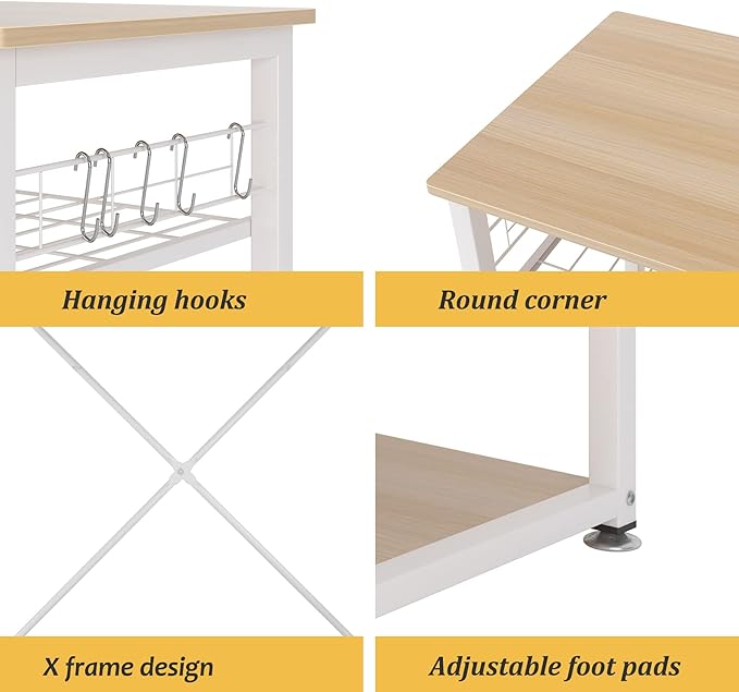 soges 3-Tier Kitchen Baker's Rack Utility Microwave Oven Stand Kitchen Island Cart Standing Multifunction Storage Shelf Kitchen Workstation, Maple