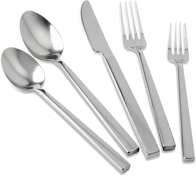 Silverware Set Flatware Set 18/10 Stainless Steel Mirror Polished 20 Pieces Cuboid Handle Cutlery Set Service for 4