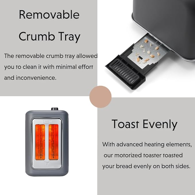 BUYDEEM DT730 Motorized Toaster, 2-Slice Smart Digital Leverless Toaster with LCD Countdown Timer, 9-Shade Settings for Toast, Bagels, Waffles, Muffins