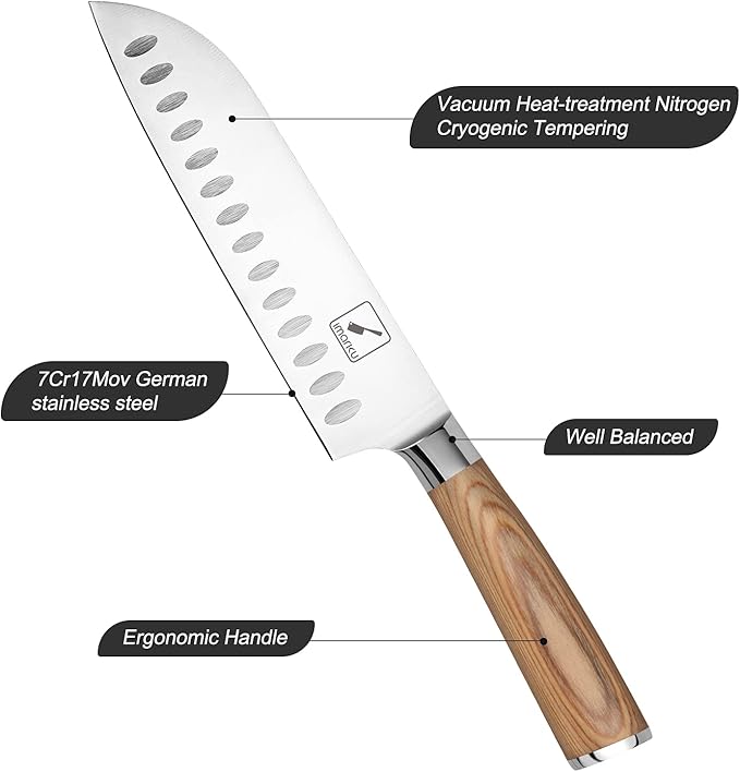 imarku Santoku Knife, 7 inch Kitchen Knife Ultra Sharp Asian Knife Japanese Chef Knife - German HC Stainless Steel 7Cr17Mov - Ergonomic Pakkawood Handle, Christmas Gifts for Women/Men, Gold
