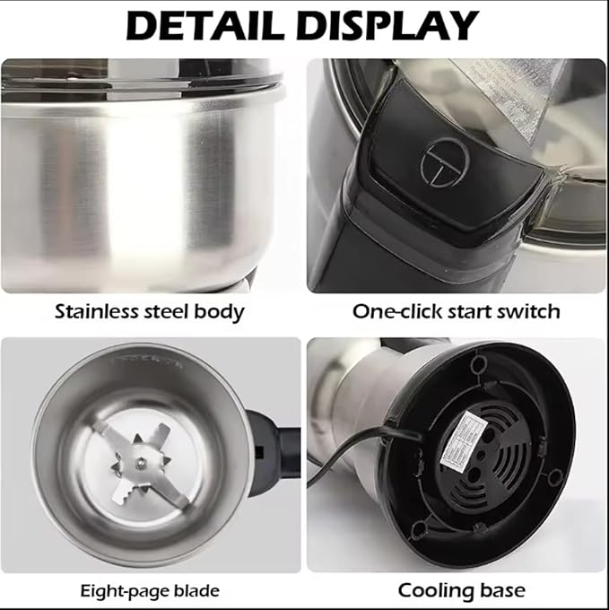 Electric Coffee Grinder, Grain mills, Spice Grinder Electric, Household Small Powder Grinding Machine, Herb Grinder, Multifunctional Grinding Machine with 304 Stainless Steel Blade