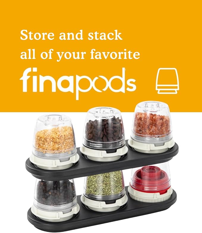 FinaMill Salt and Pepper Mill Tray, Stackable FinaPod Storage, Stylish Kitchen Accessories for Spice Grinder, Gift-Ready - Trio Black