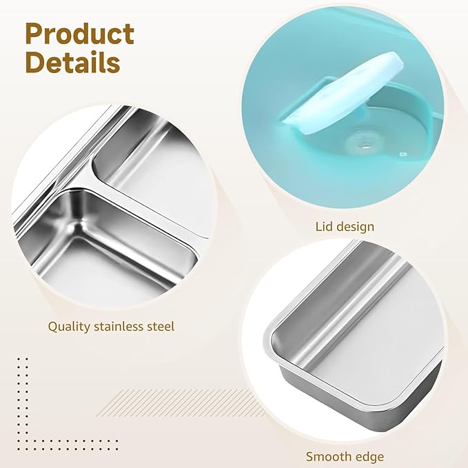 4 Pcs Grab and Go Snack Containers, Stainless Steel Double Compartment Snack Containers, Reusable, Food Grade Sealable Bento Box with Lid, Ideal for Office Lunch Travel