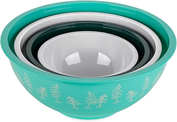 Camco Nesting Bowl Set with Lids - Features Life is Better at The Campsite Design - Camping Dishware Set Includes 4 Durable Melamine Bowls with 4 Plastic Lids - Camping Kitchen Essentials(53451)