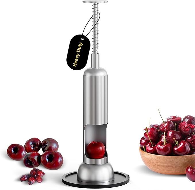 Cherry Pitter, 304 Stainless Steel Cherry Pit Remover and Corer for Large & Small Cherries, Heavy Duty, Dishwasher-Safe, Time-Saving, Effortless to Use Cherry Stoner (Press-Type)