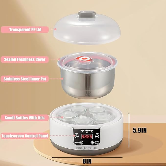 Genuine sealjoyous Yogurt Maker 1-36 hours multi-functional constant temperature yogurt machine,32-45 degrees adjustable, automatic digital LCD display 1.2 liters capacity (Standard no cup)