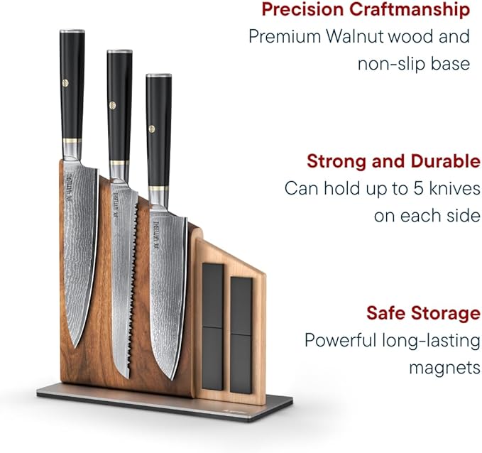 Yatoshi Magnetic Kitchen Knife Block Set 6 Pcs - Japanese 67 Layer High-Grade VG-10 Damascus Steel Knives, Sharp, G10 Handle Professional Kitchen Knife Set