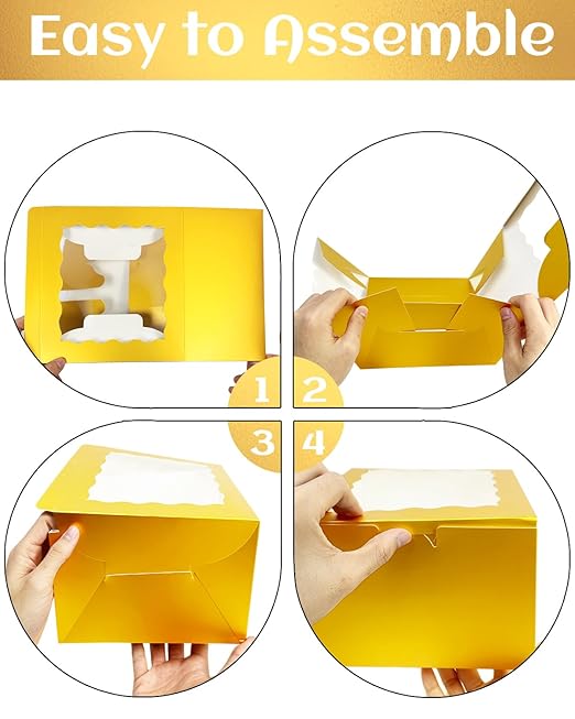 qiqee 10x10x5 Cake Box, 18 Sets Gold Cake Box with Window & 18 Sets 10" Gold Cake Round Boards, 10inch Cake Containers