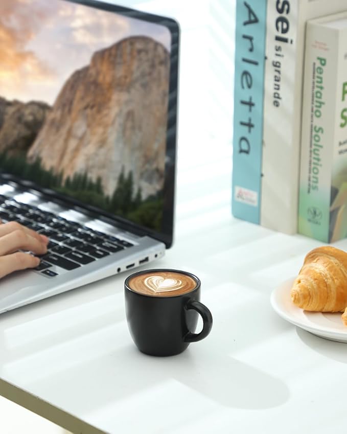 Hasense Ceramic 3 OZ Espresso Cups, Porcelain Espresso Demitasse Cups Set of 4 for Double shot, Lungo and Ristretto, Tiny Italian Expresso Shot Coffee Mugs for Home and Office, Black