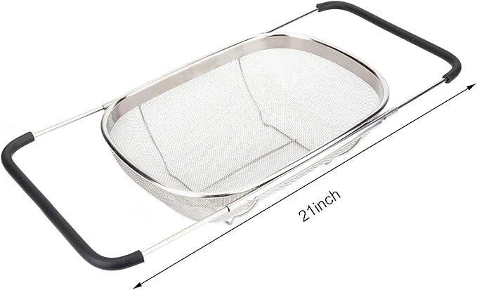 2 PackPremium Quality Over The Sink Stainless Steel Oval Colander with Fine Mesh 6 Quart Strainer Basket & Expandable Rubber Grip Handles - Strain, Drain, Rinse Fruits, Vegetables1