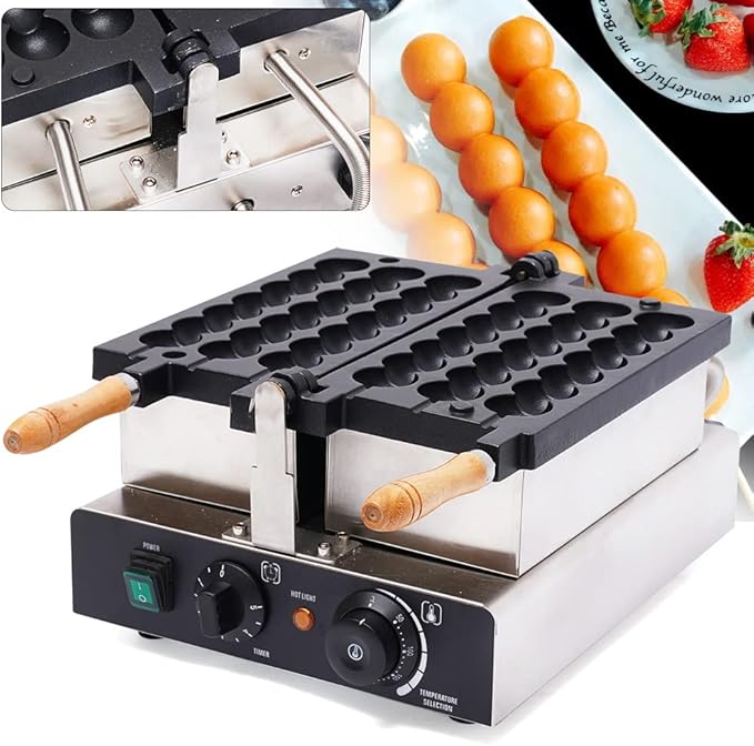 1800W Commercial Bubble Waffle Maker, 6 Grids Electric Waffle Maker Non-Stick Stainless Steel Belgian Waffle Iron w/Time & Temper Adjustable|180°Rotating, Large Waffle Machine for Restaurant Party