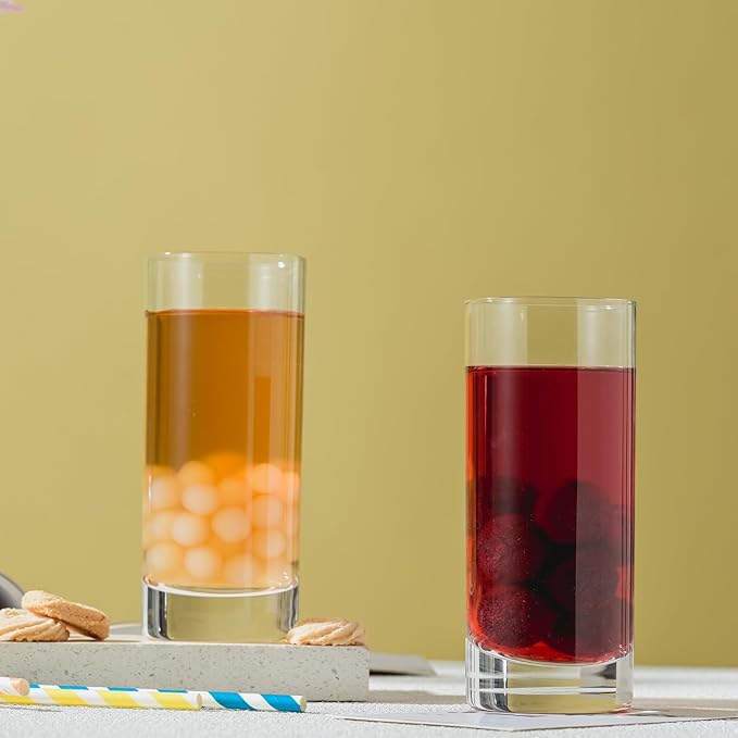 Drinking Glasses Set of 8, 13oz Glass Cups, Kitchen Highball Glasses for Beer, Juice and Cocktail, Collins Water Glasses for Bar Glassware, Unique Gifts