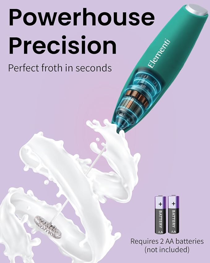 Elementi Matcha Whisk & Frother Set - Powerful Electric Matcha Mixer, Easy to Use Macha Whisk Kit - Craft Effortless Lattes with the Elementi Milk Frother Wand (Emerald Green)
