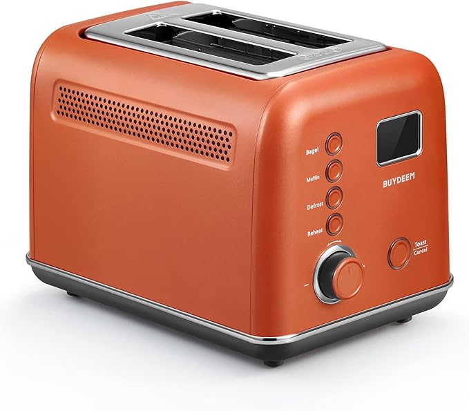 BUYDEEM DT730 Motorized Toaster, 2-Slice Smart Digital Leverless Toaster with LCD Countdown Timer, 9-Shade Settings for Toast, Bagels, Waffles, Muffins